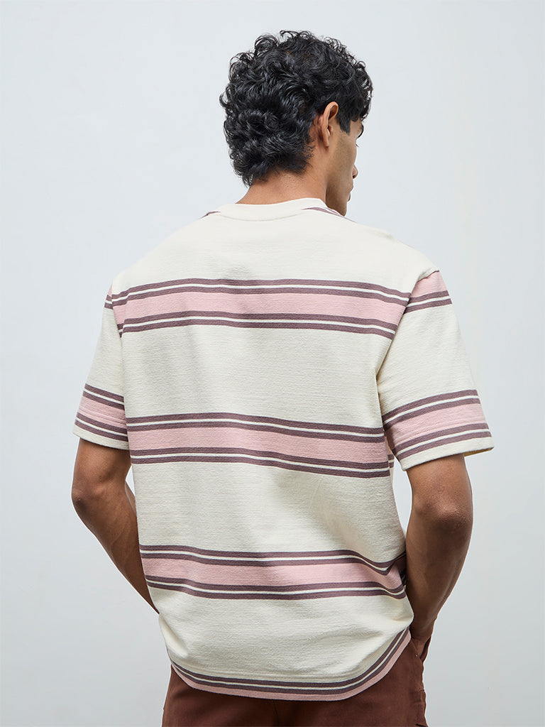 Nuon Pink Striped Relaxed-Fit Cotton T-Shirt