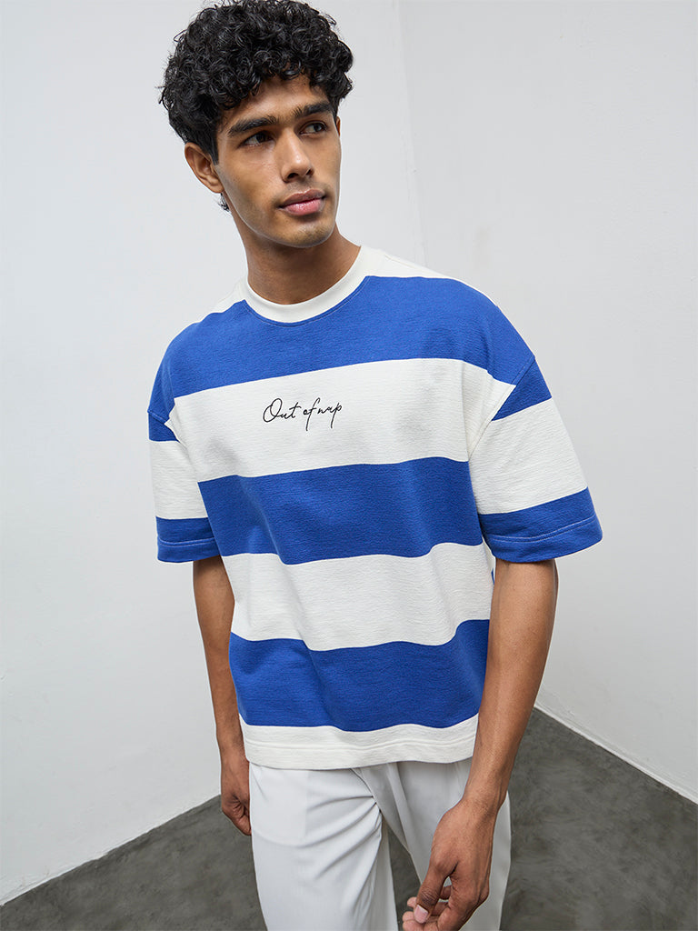Nuon Blue Striped Relaxed-Fit Cotton T-Shirt