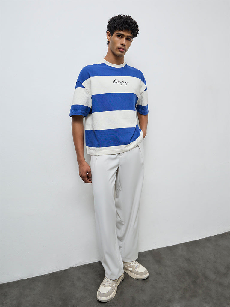 Nuon Blue Striped Relaxed-Fit Cotton T-Shirt