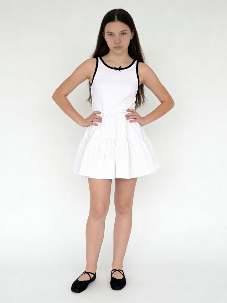 Girls White Cotton-Blend Tiered Dress