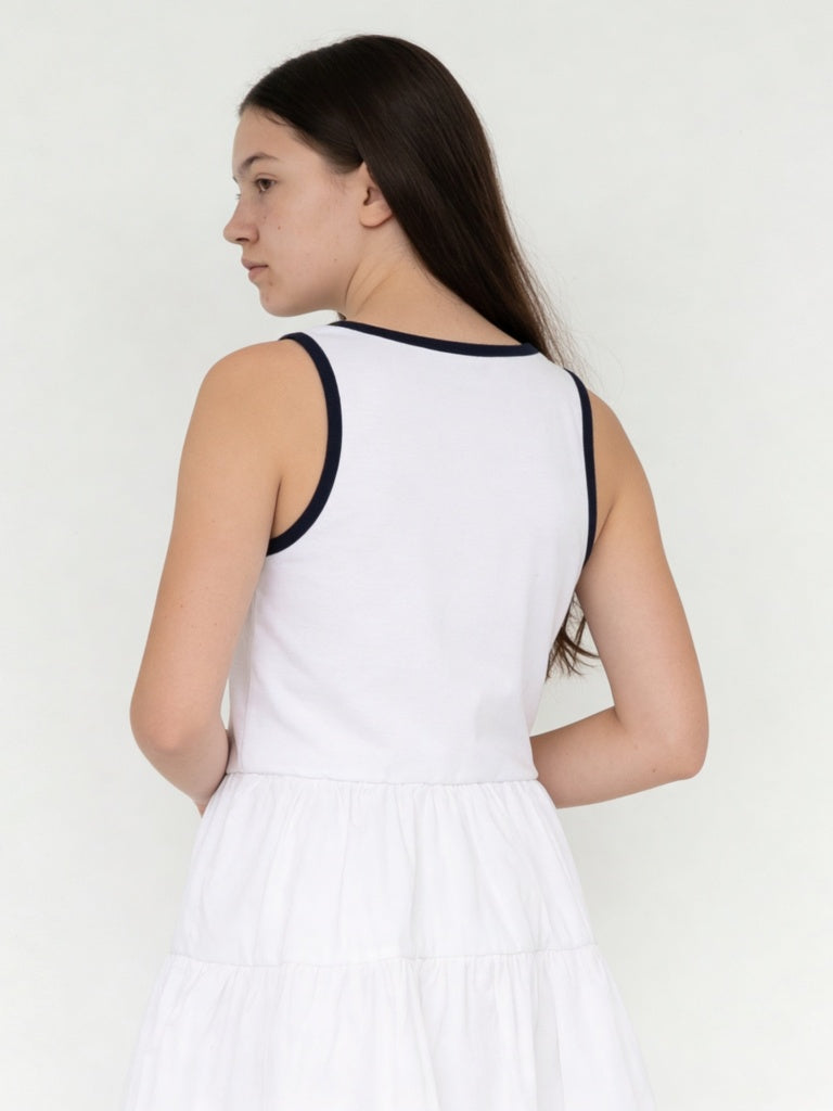 Girls White Cotton-Blend Tiered Dress