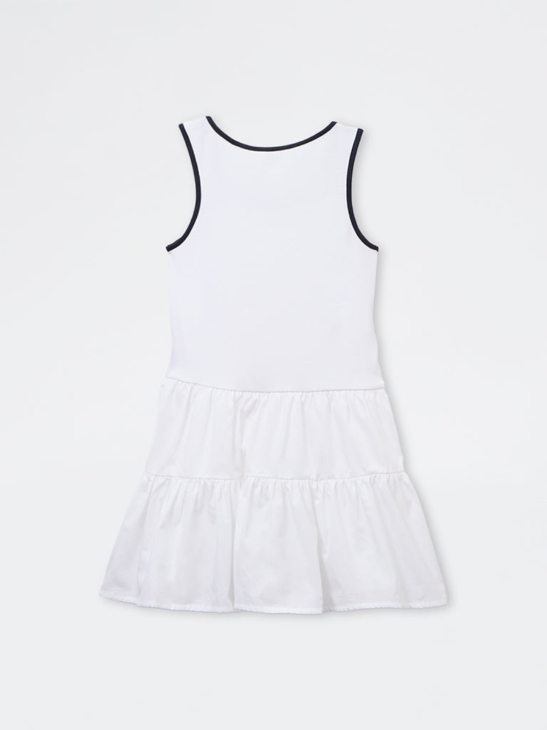 Girls White Cotton-Blend Tiered Dress