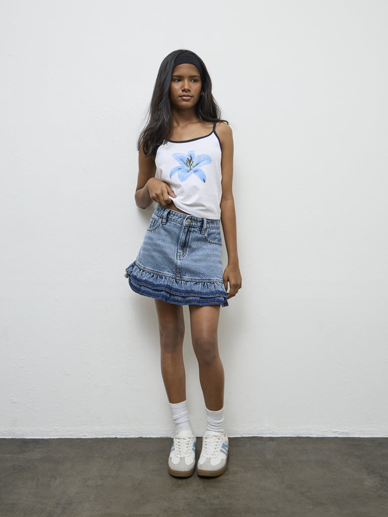 Girls White Floral Design Cotton-Blend Top