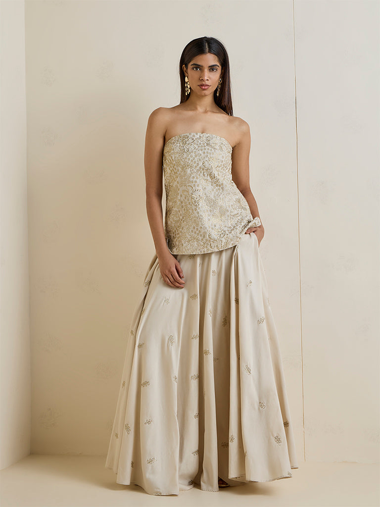 Vark Gold Floral Embroidered Tube Top