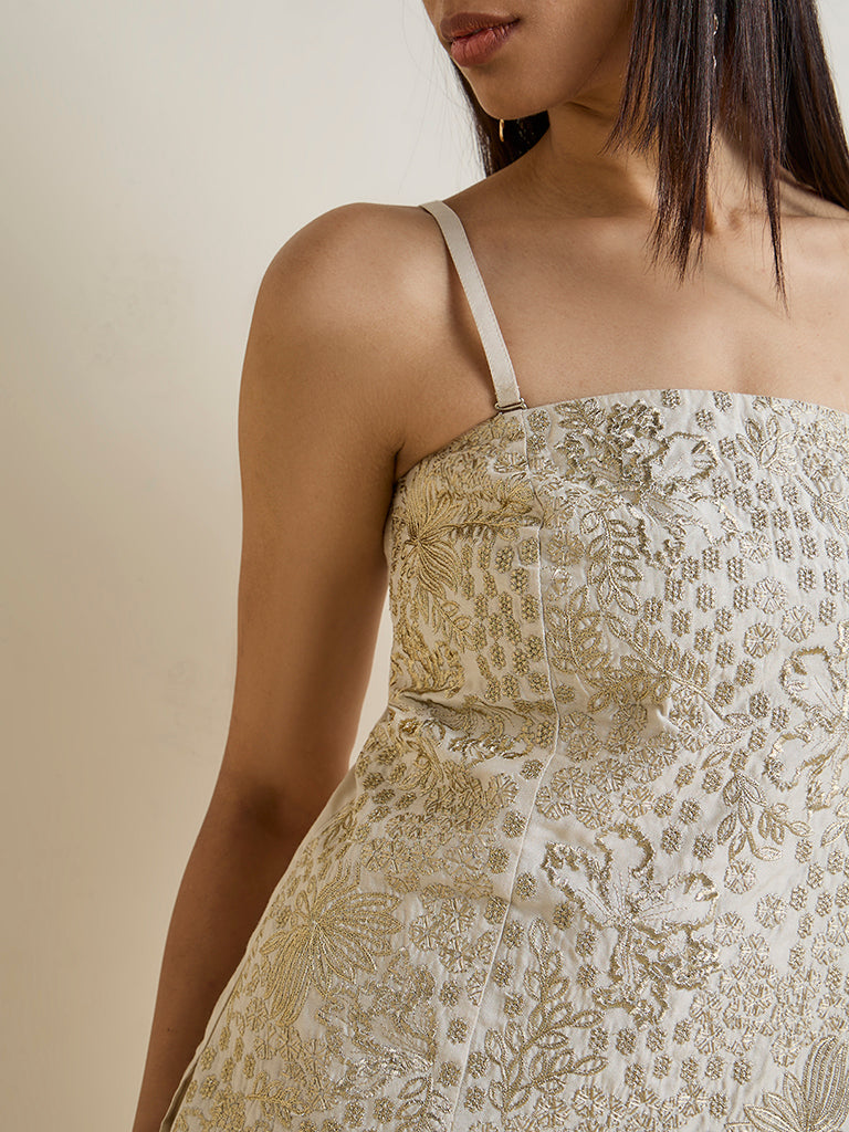 Vark Gold Floral Embroidered Tube Top