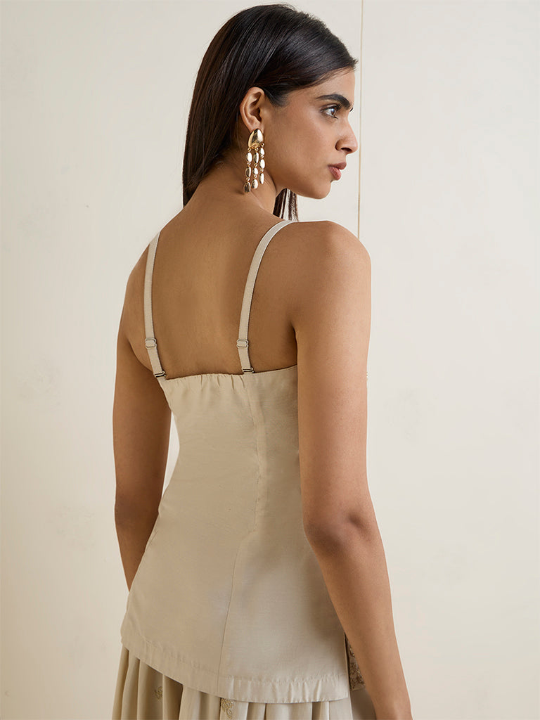 Vark Gold Floral Embroidered Tube Top