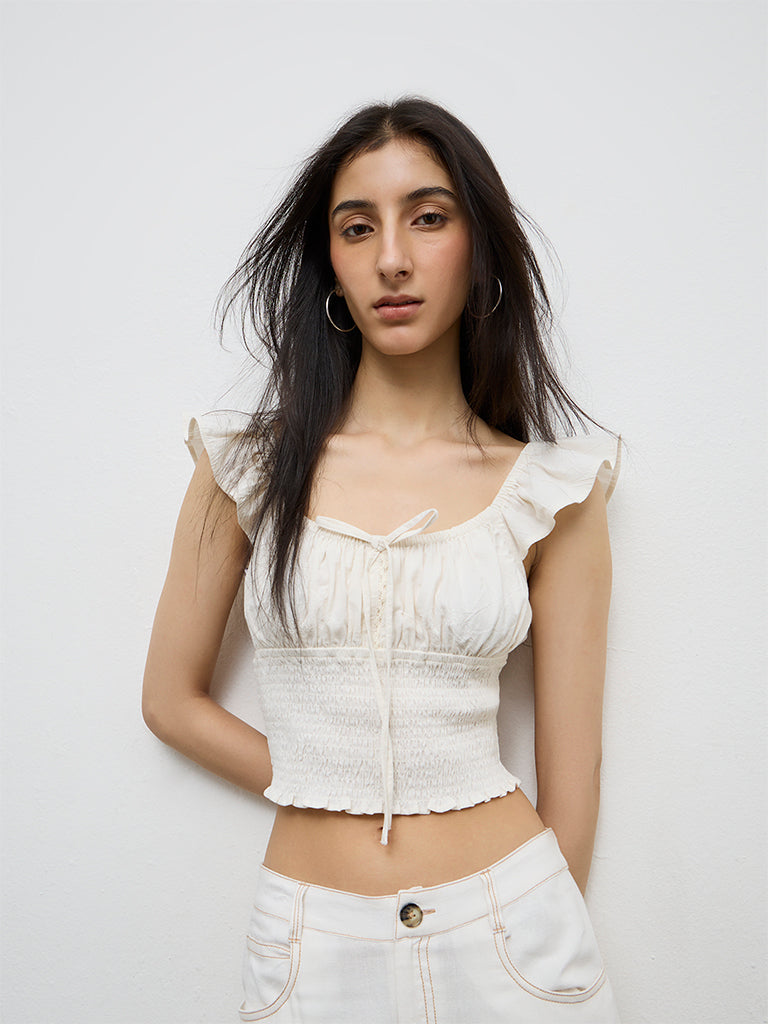 Nuon Off-White Smocked Top