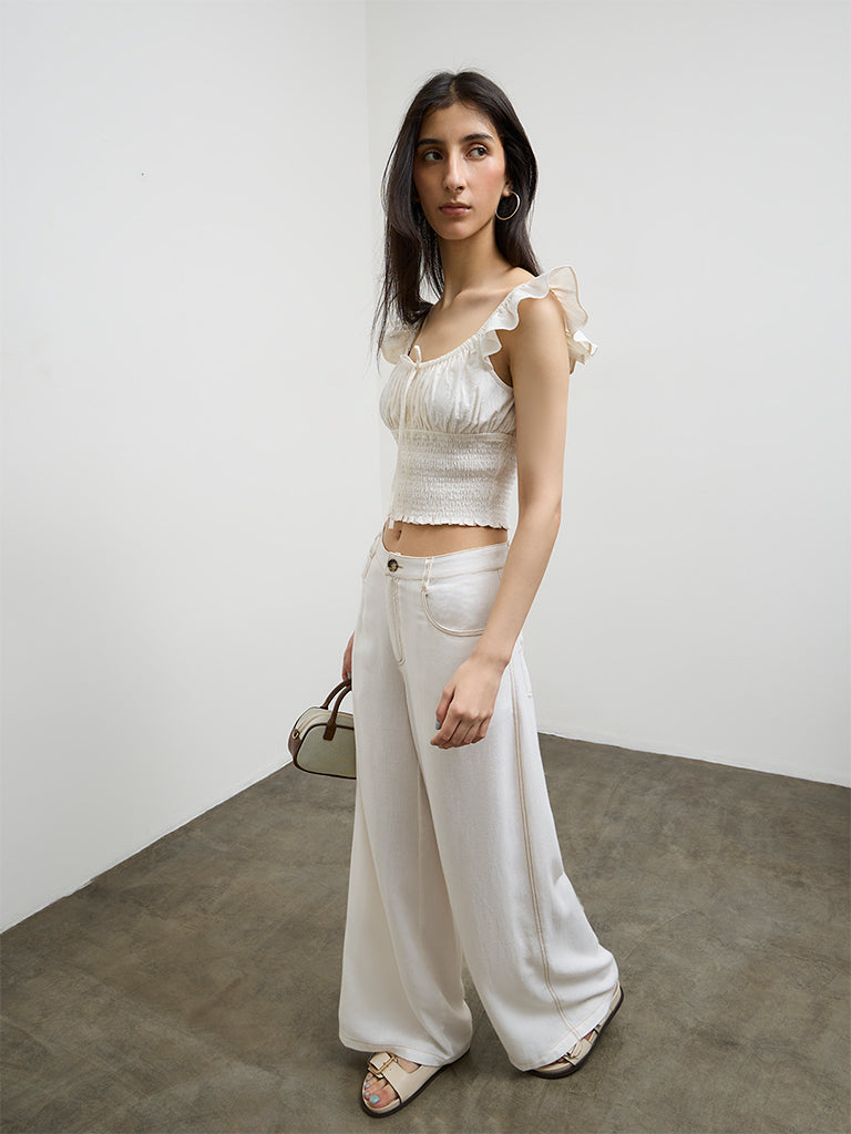 Nuon Off-White Smocked Top