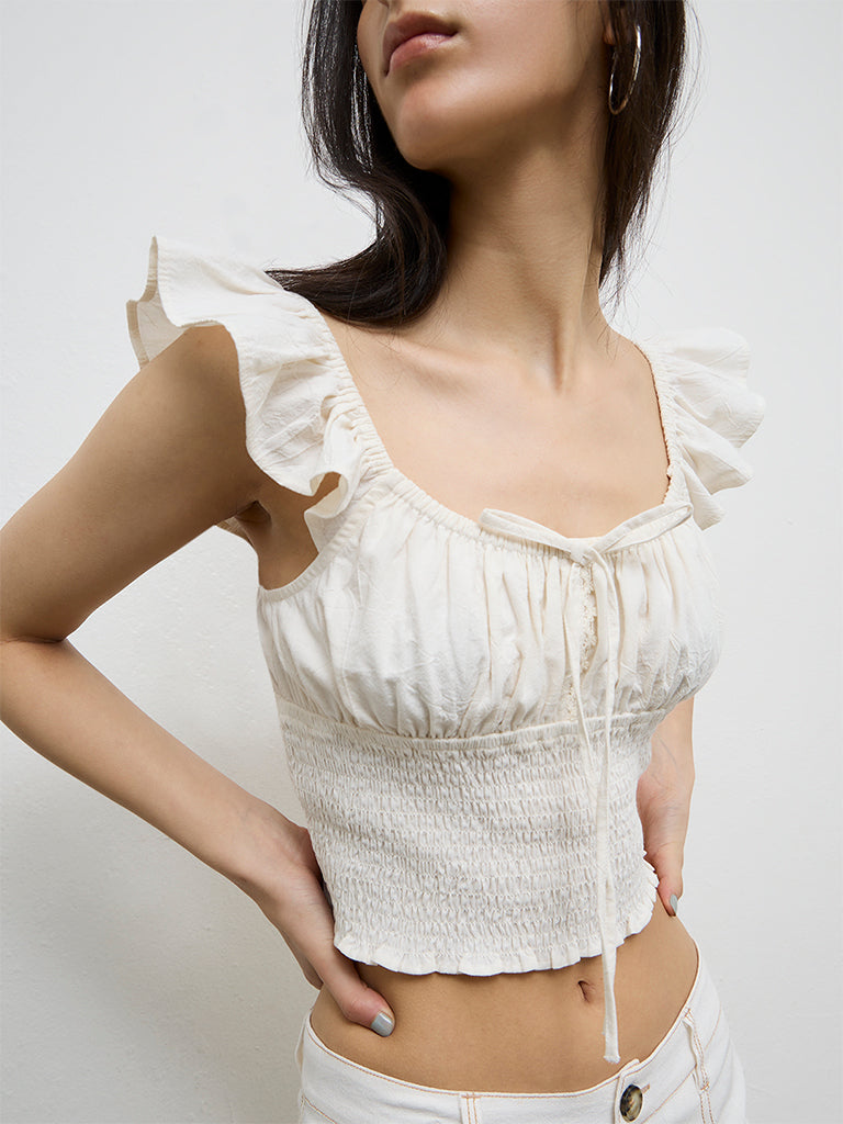 Nuon Off-White Smocked Top