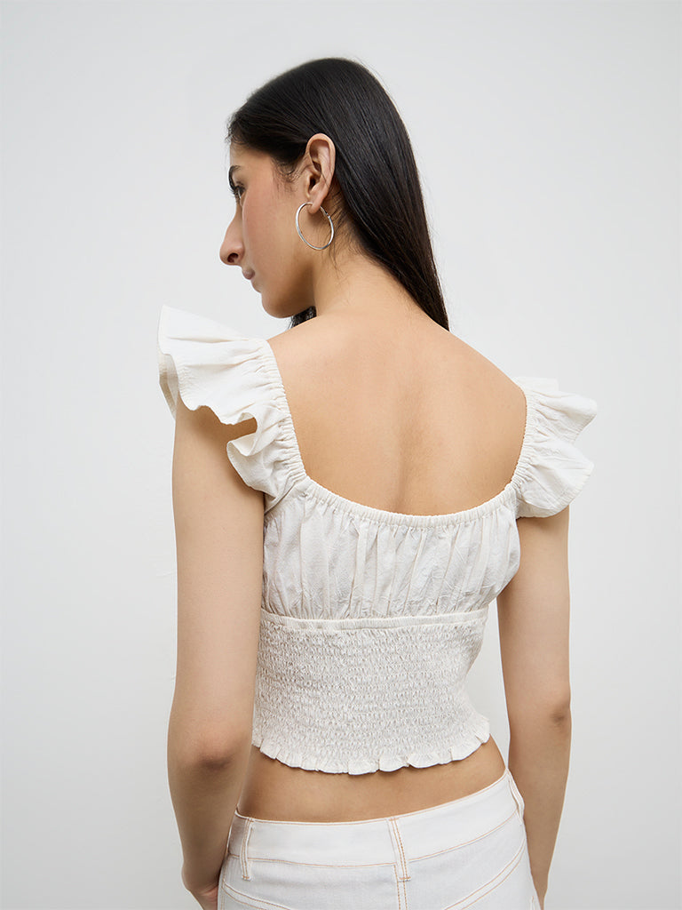 Nuon Off-White Smocked Top