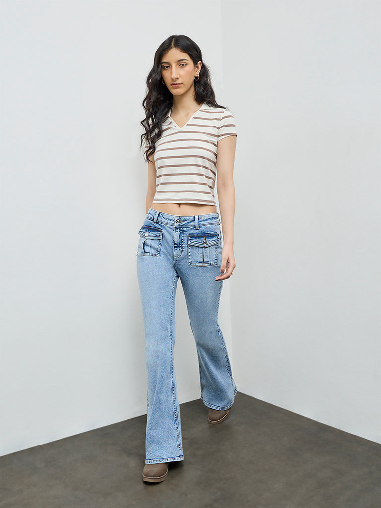Nuon Cream Striped Cotton-Blend T-Shirt