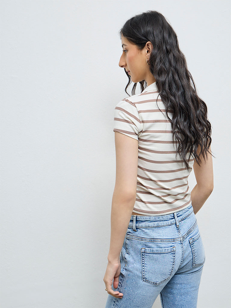 Nuon Cream Striped Cotton-Blend T-Shirt