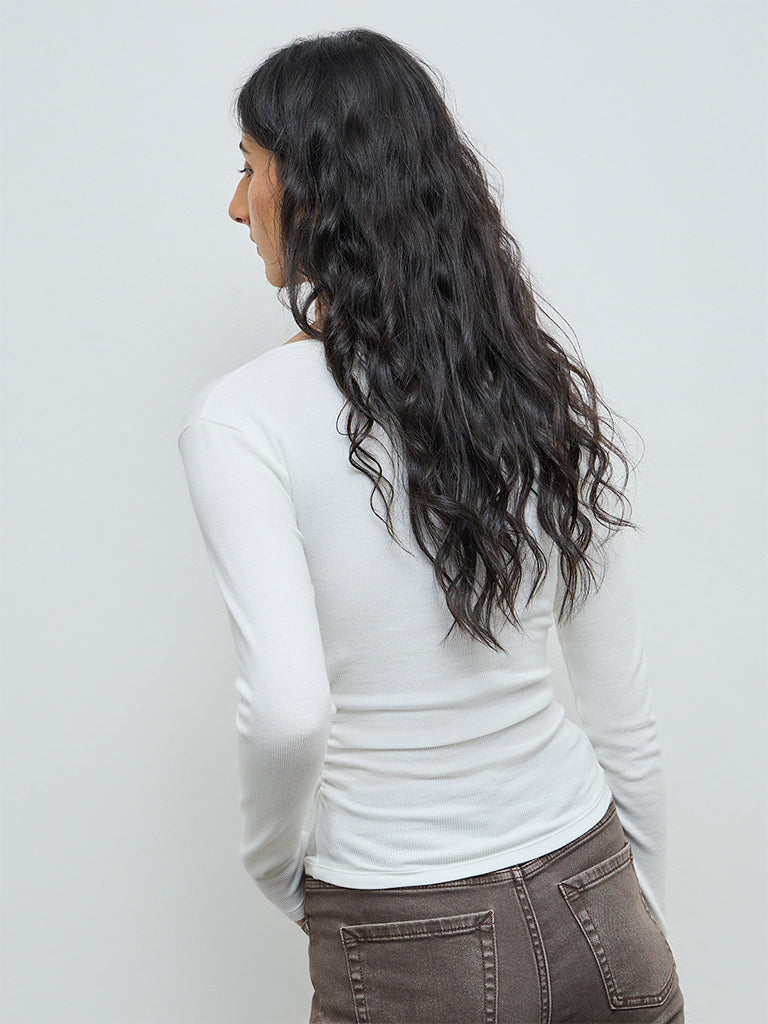 Nuon White Printed Cotton-Blend T-Shirt