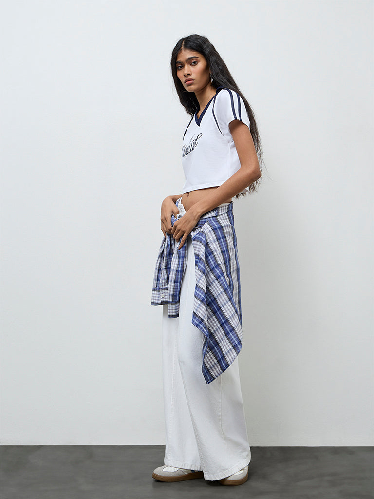 Nuon White Text Printed Cotton-Blend T-Shirt
