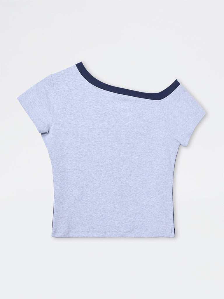 Nuon Grey Text Printed Cotton-Blend T-Shirt