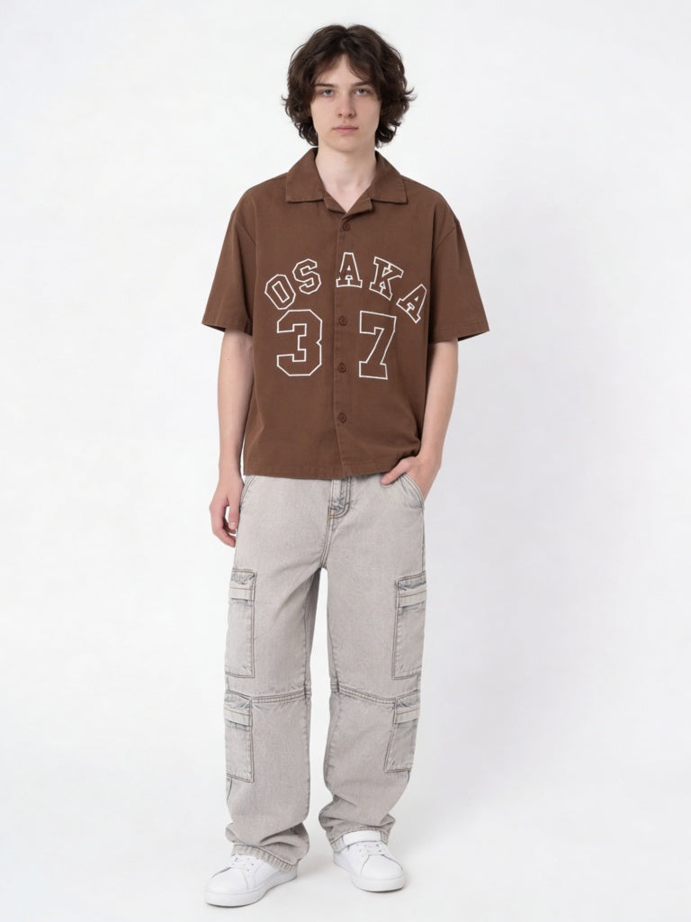 Boys Brown Text-Design Cotton Shirt