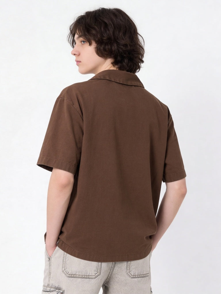 Boys Brown Text-Design Cotton Shirt