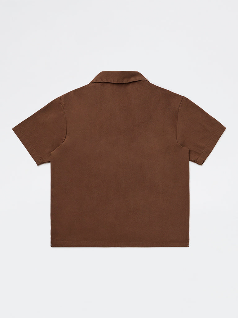 Boys Brown Text-Design Cotton Shirt