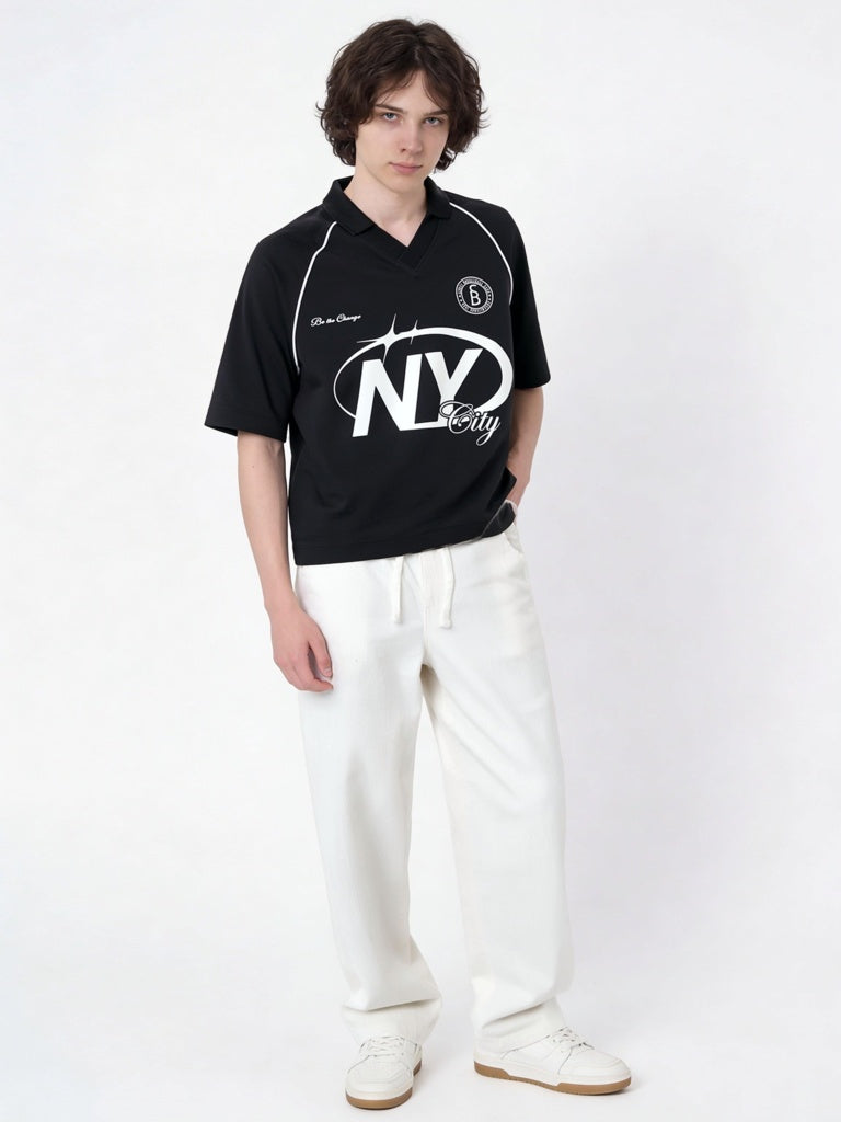 Boys Black Text-Printed T-Shirt