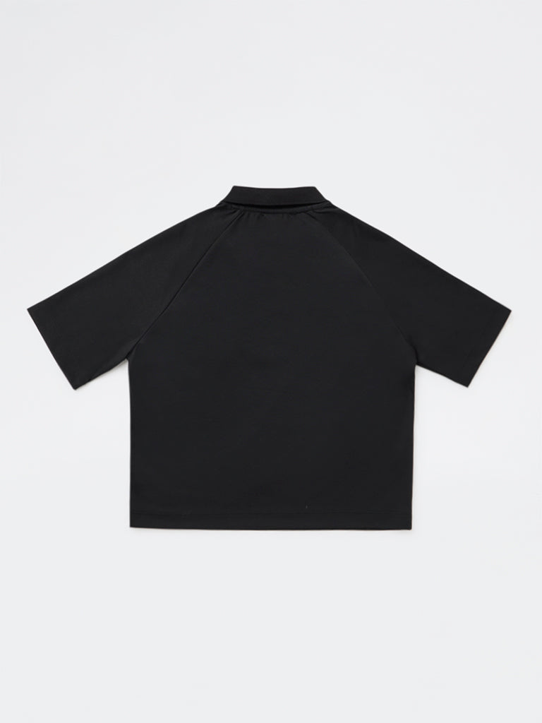 Boys Black Text-Printed T-Shirt