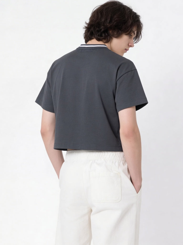 Boys Dark Grey Printed T-Shirt