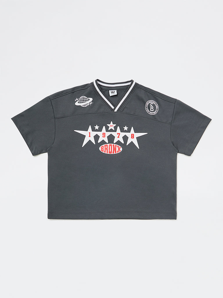 Boys Dark Grey Printed T-Shirt