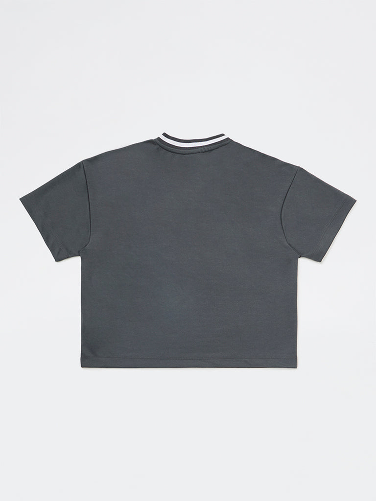 Boys Dark Grey Printed T-Shirt