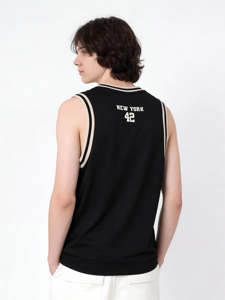 Boys Black Printed Sleeveless T-Shirt