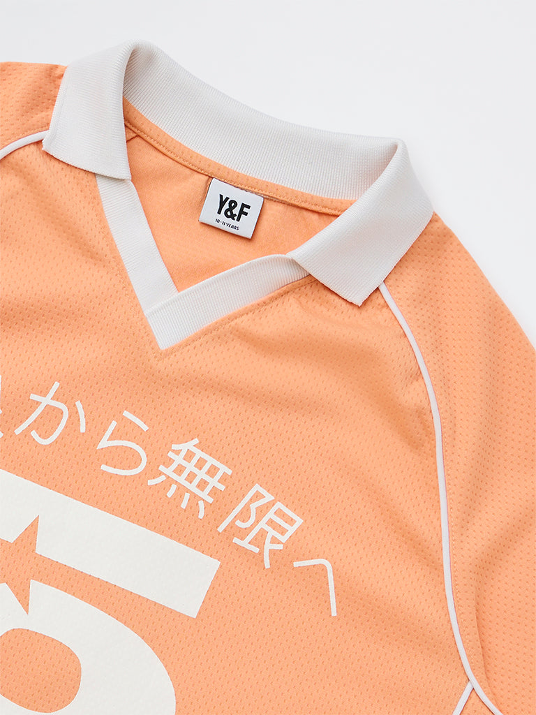 Boys Orange Numerical Printed T-Shirt