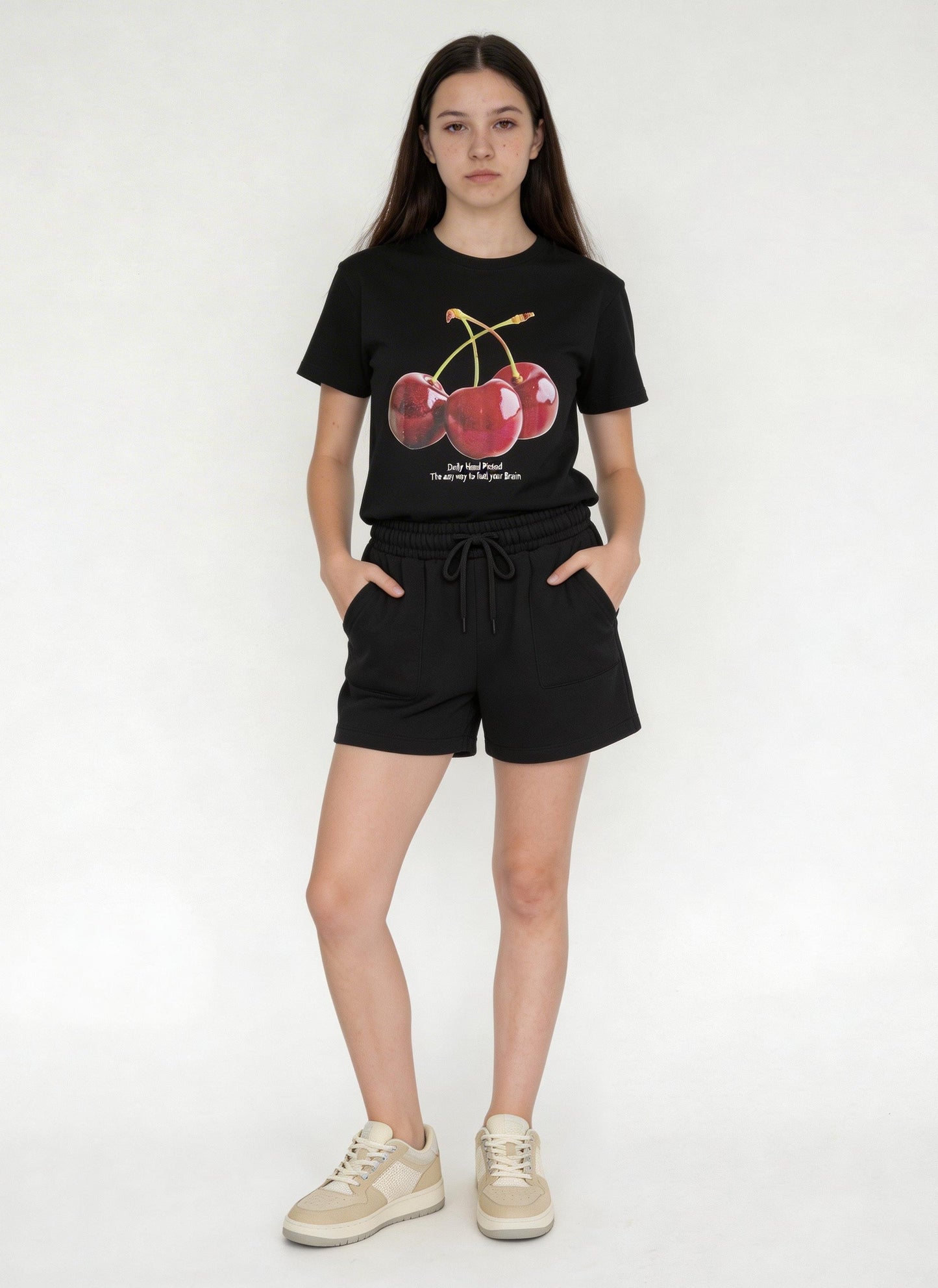 Girls Black Solid High-Rise Cotton-Blend Shorts