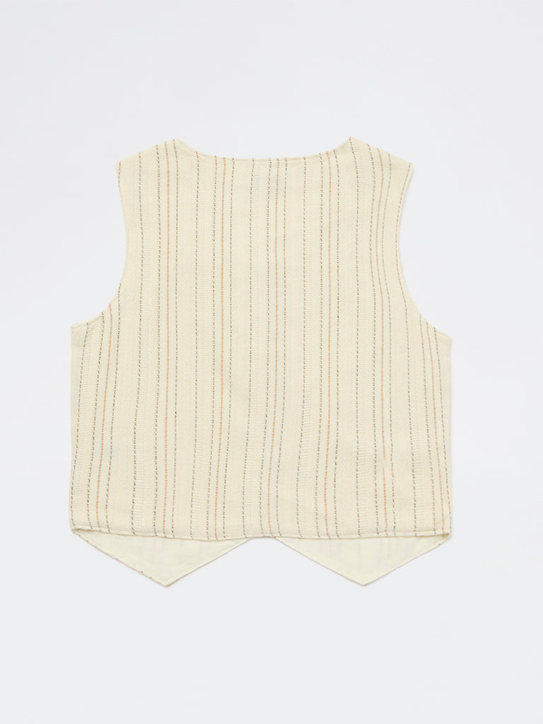 Girls Off-White Striped Cotton-Blend Waistcoat
