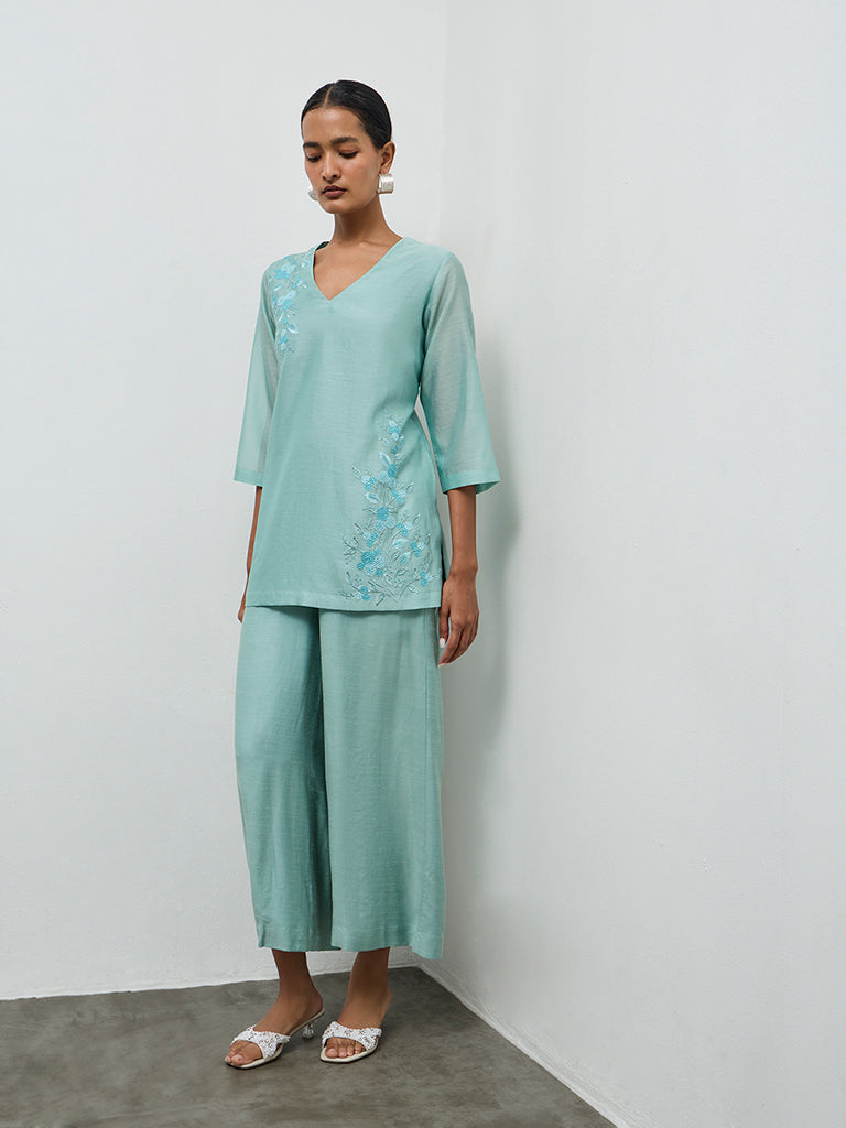 Zuba Turquoise Solid Pants
