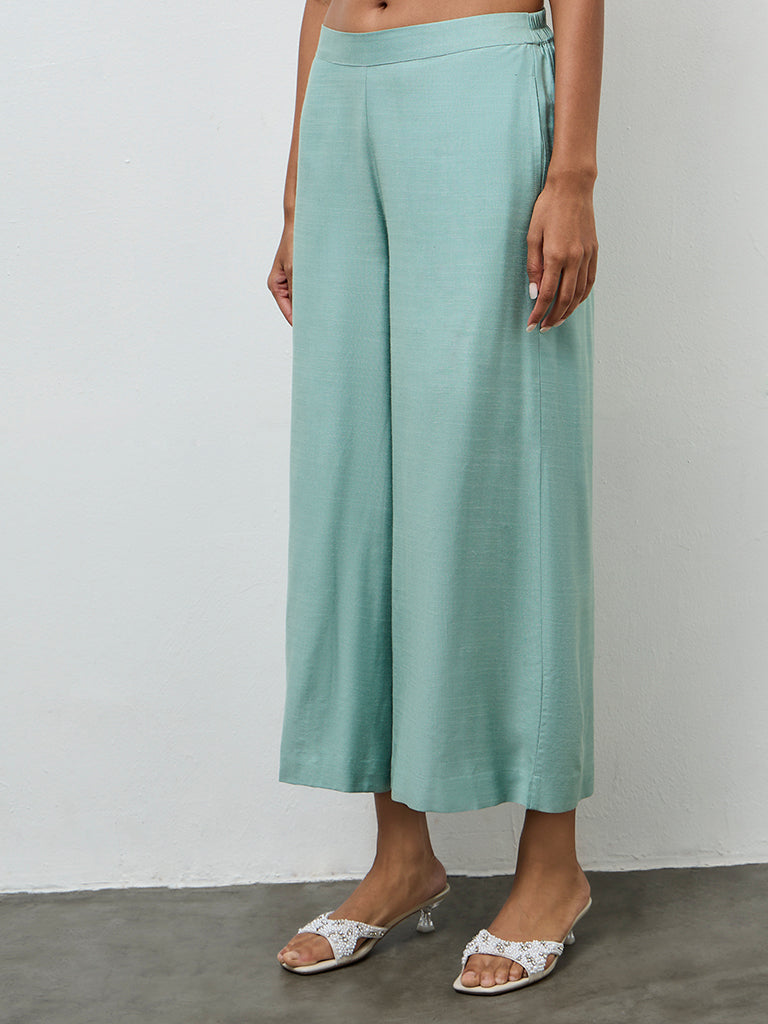 Zuba Turquoise Solid Pants