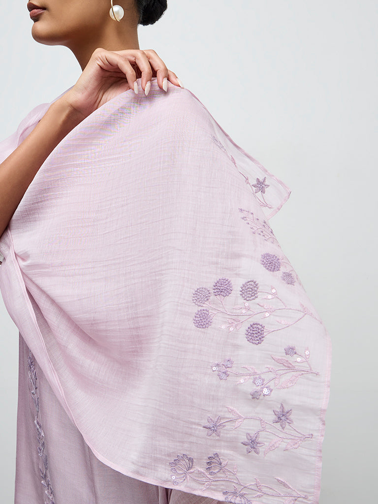 Zuba Lilac Embroidered Cotton-Blend Dupatta