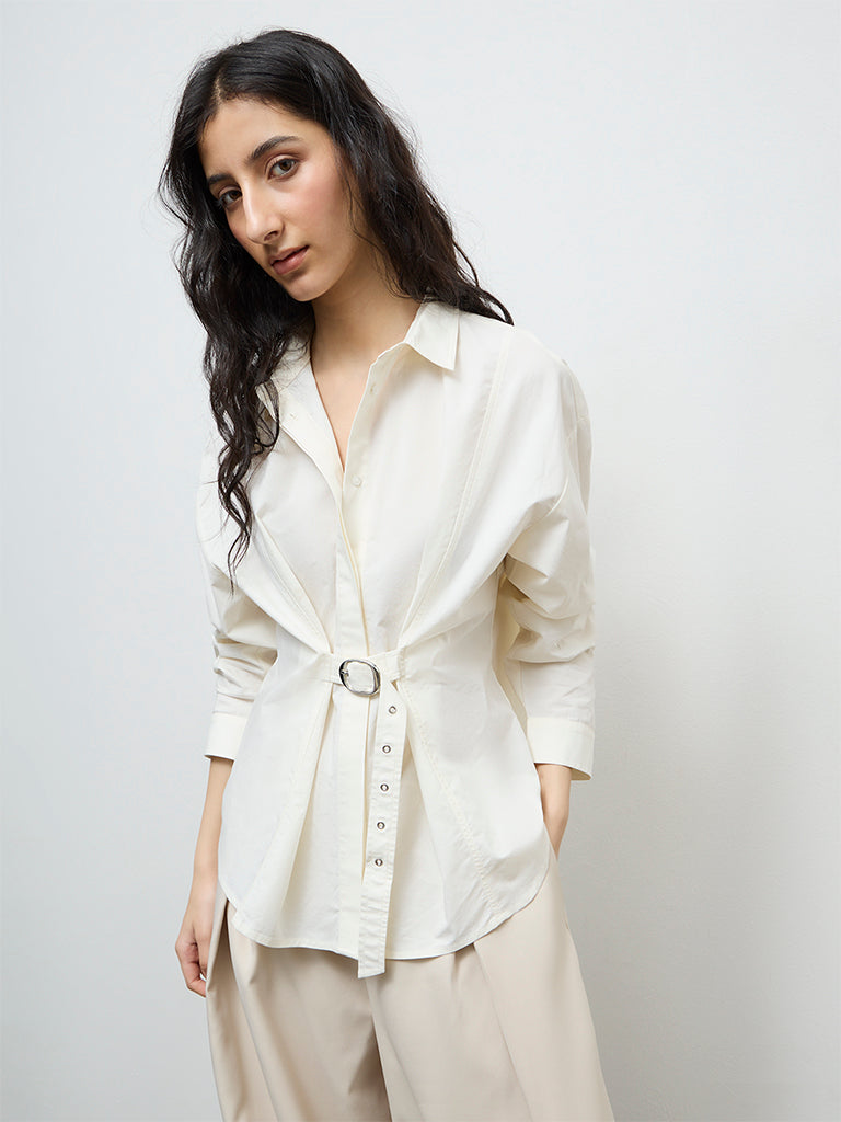 Nuon Cream Buckle-Detailed Cotton Shirt