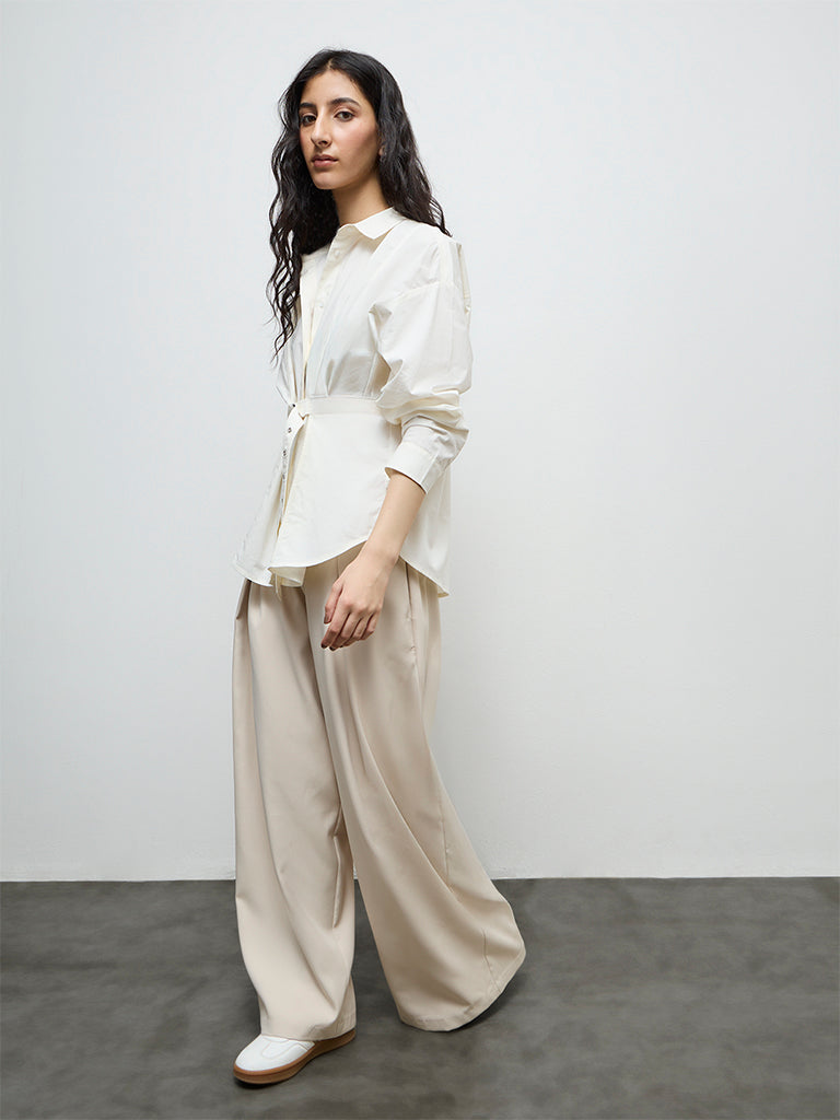 Nuon Cream Buckle-Detailed Cotton Shirt