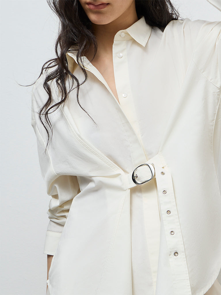 Nuon Cream Buckle-Detailed Cotton Shirt