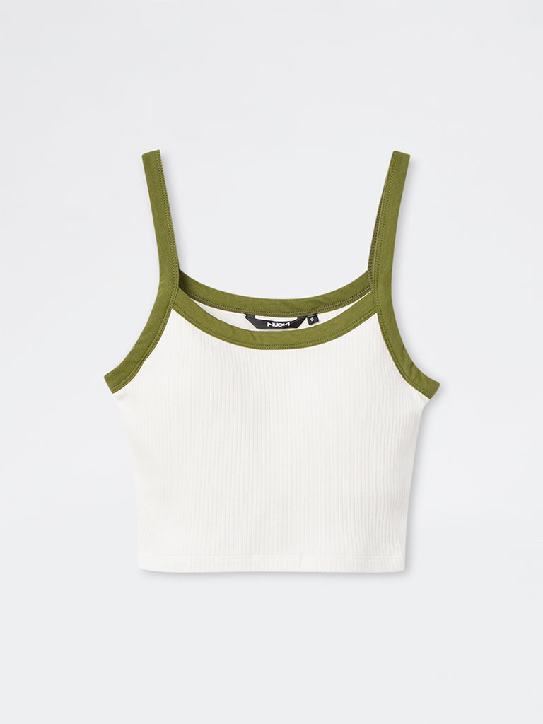 Nuon White Ribbed-Textured Cotton Top