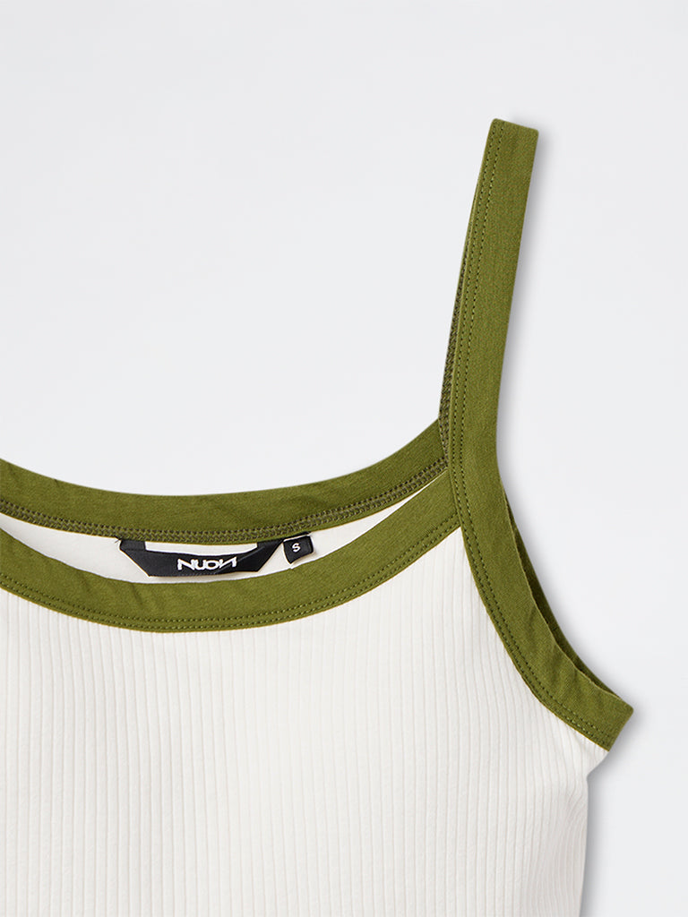 Nuon White Ribbed-Textured Cotton Top