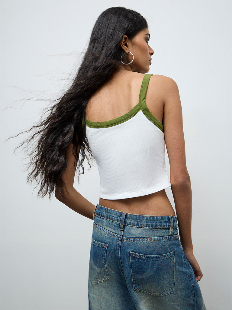 Nuon White Ribbed-Textured Cotton Top
