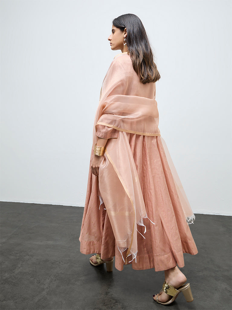 Vark Peach Embroidered A-Line Ethnic Set