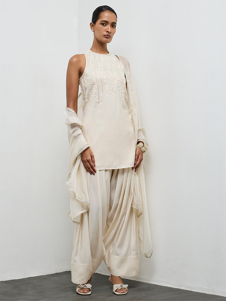 Vark Off-White Embellished Ethnic Set
