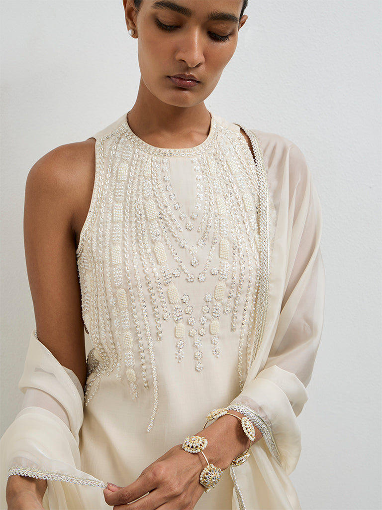 Vark Off-White Embellished Ethnic Set