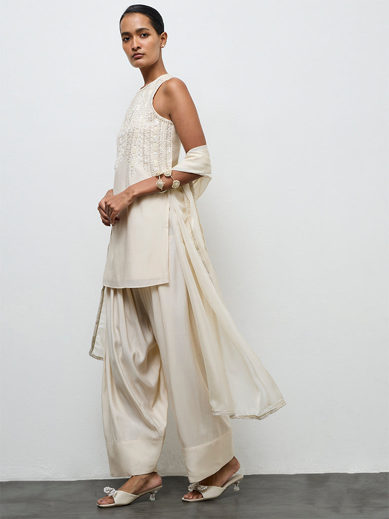 Vark Off-White Embellished Ethnic Set