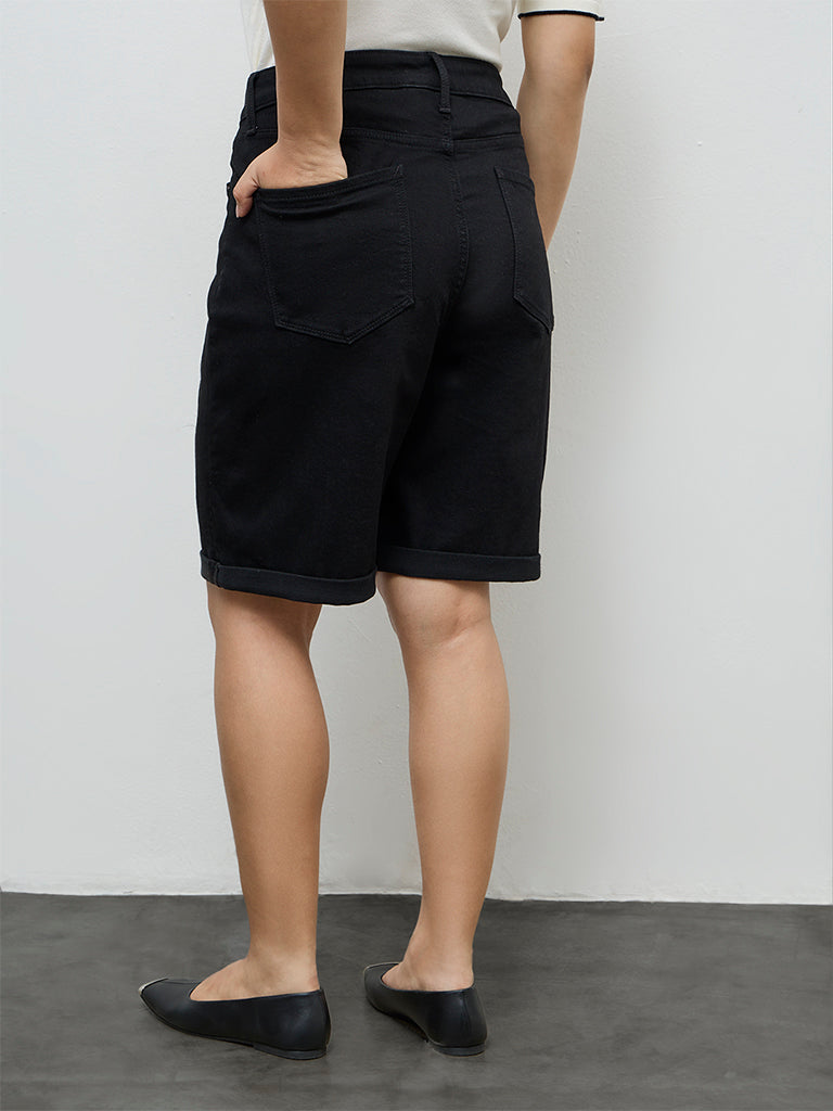 Gia Black High-Rise Denim Shorts