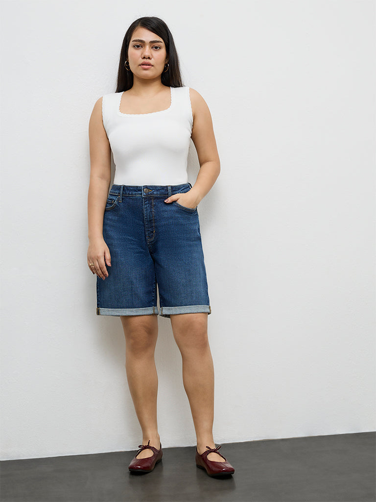 Gia Dark Blue High-Rise Denim Shorts