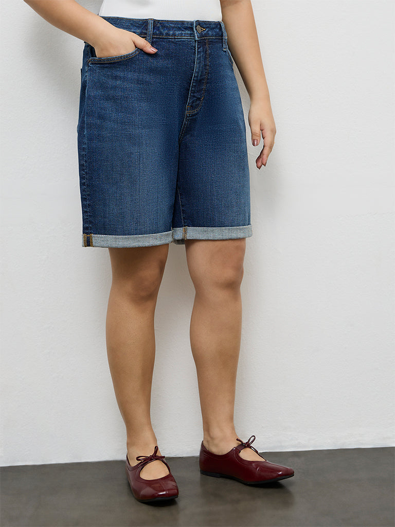 Gia Dark Blue High-Rise Denim Shorts