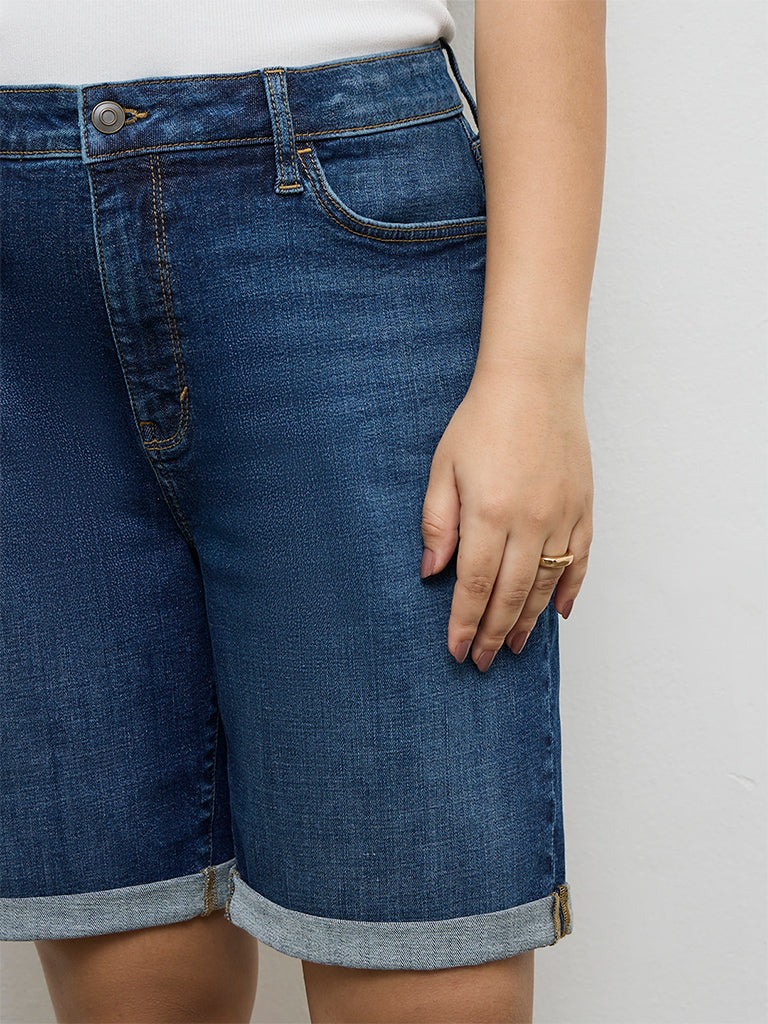 Gia Dark Blue High-Rise Denim Shorts