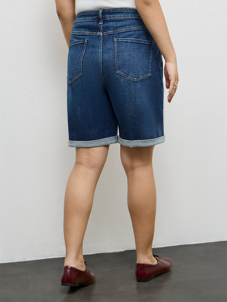 Gia Dark Blue High-Rise Denim Shorts