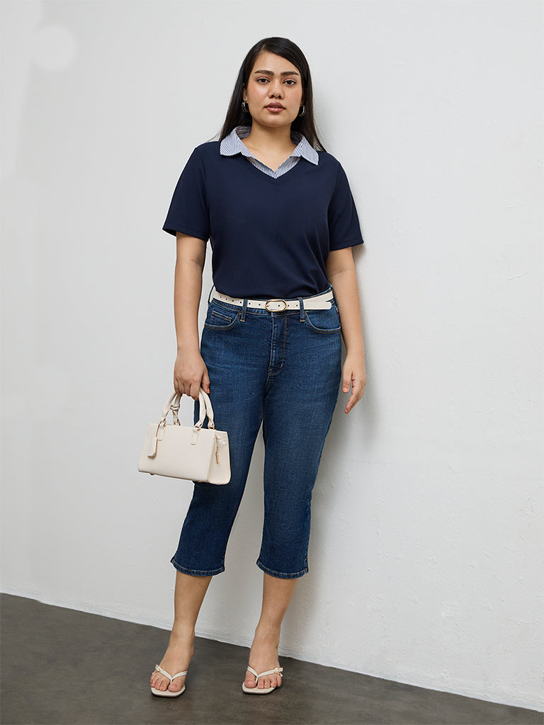 Gia Dark Blue High-Rise Capri Jeans